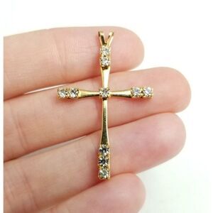 Vintage Cross Pendant, Gold Tone with Rhinestones, Nice Size, Estate